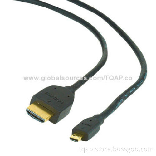 HDMI male to micro D-male black cable with gold-plated connectors